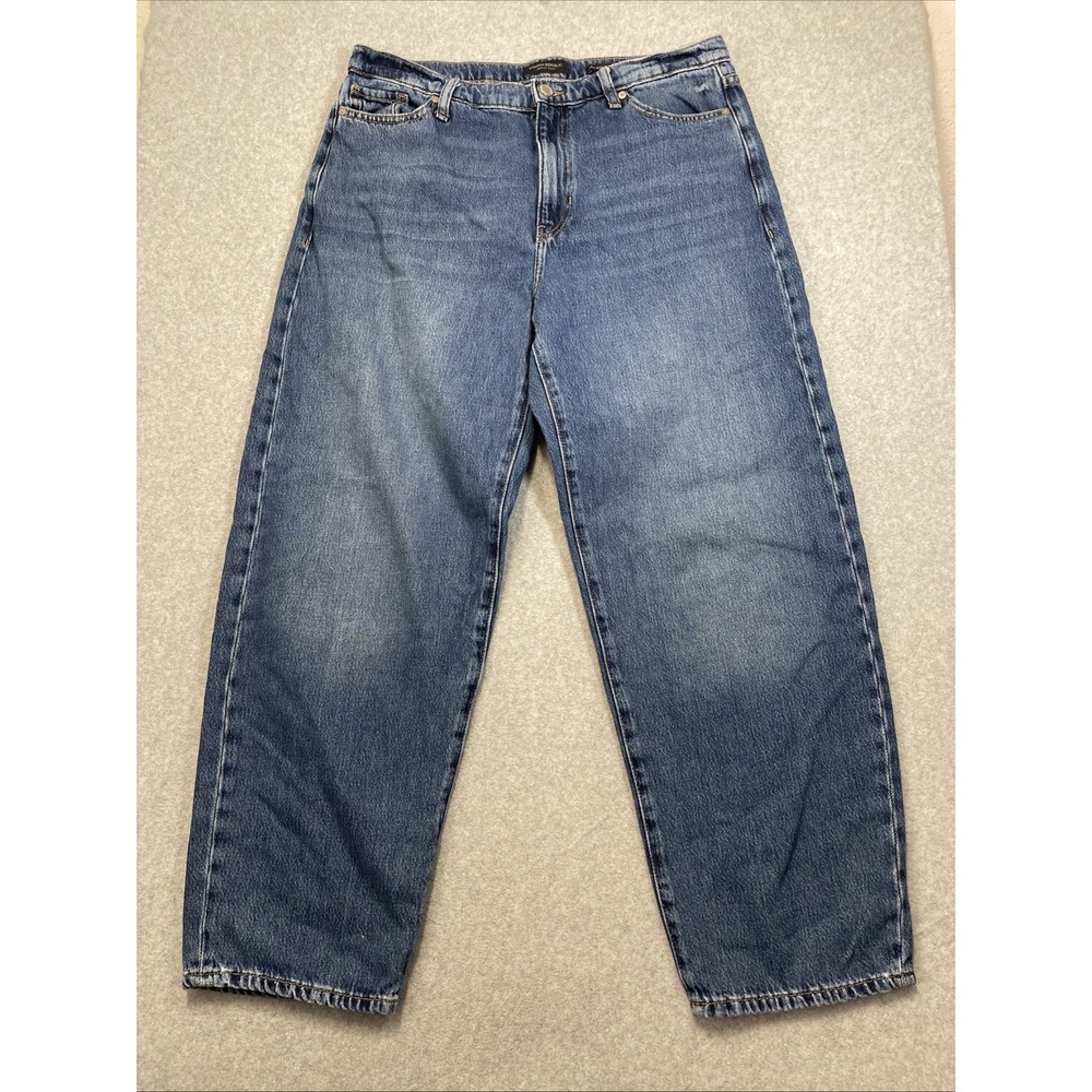 Banana Republic Women's High-Rise Barrel Leg Jeans Sz 31 Med Wash Cotton Blend